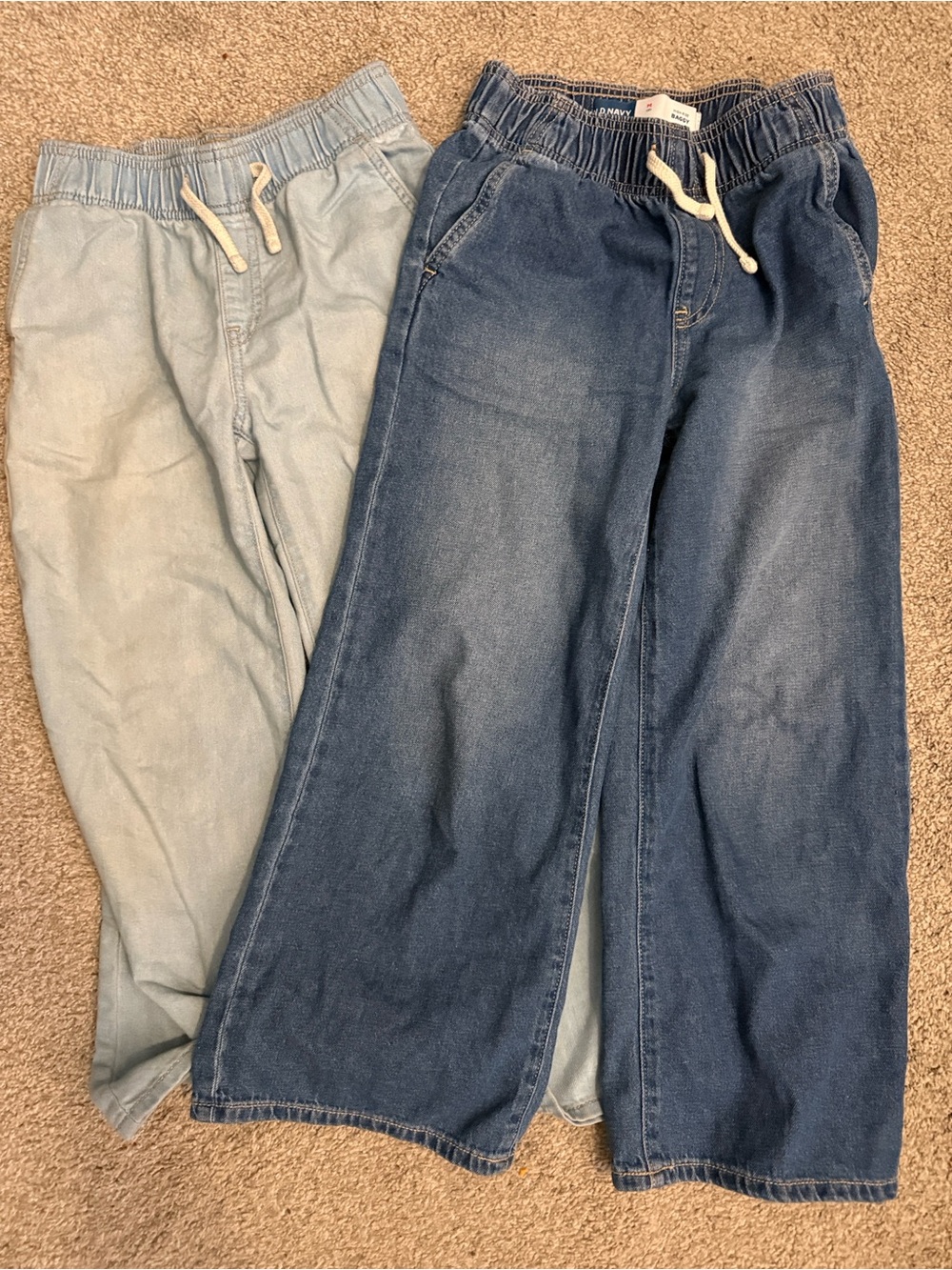 Old Navy Kids Pull-On Wide-Leg Jeans in Light Blue and Dark Blue